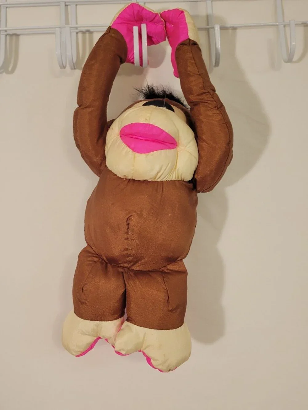 Fisher-Price 1994 Hanging Monkey Plush Brown Pink Vintage Toy